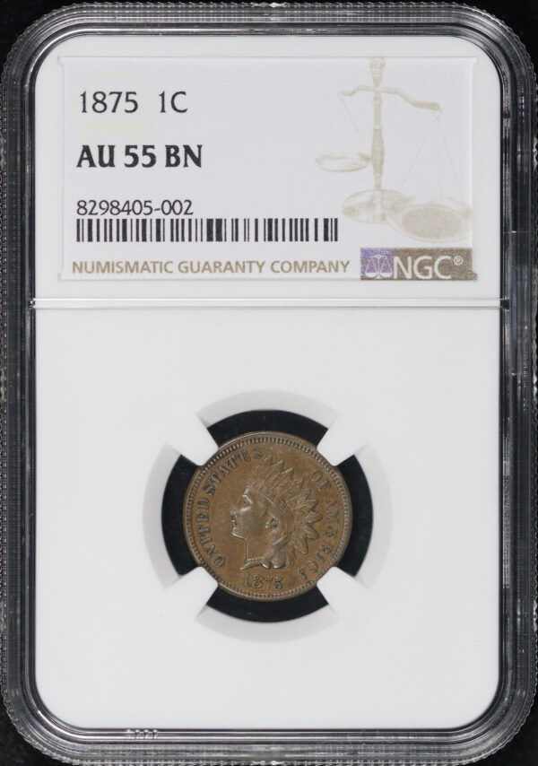 Obverse of this 1875 Indian Cent NGC AU-55 BN