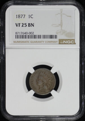 Obverse of this 1877 Indian Cent NGC VF-25 BN