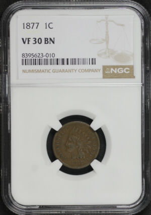 Obverse of this 1877 Indian Cent NGC VF-30 BN