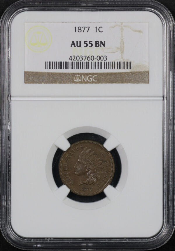 Obverse of this 1877 Indian Cent NGC AU-55 BN