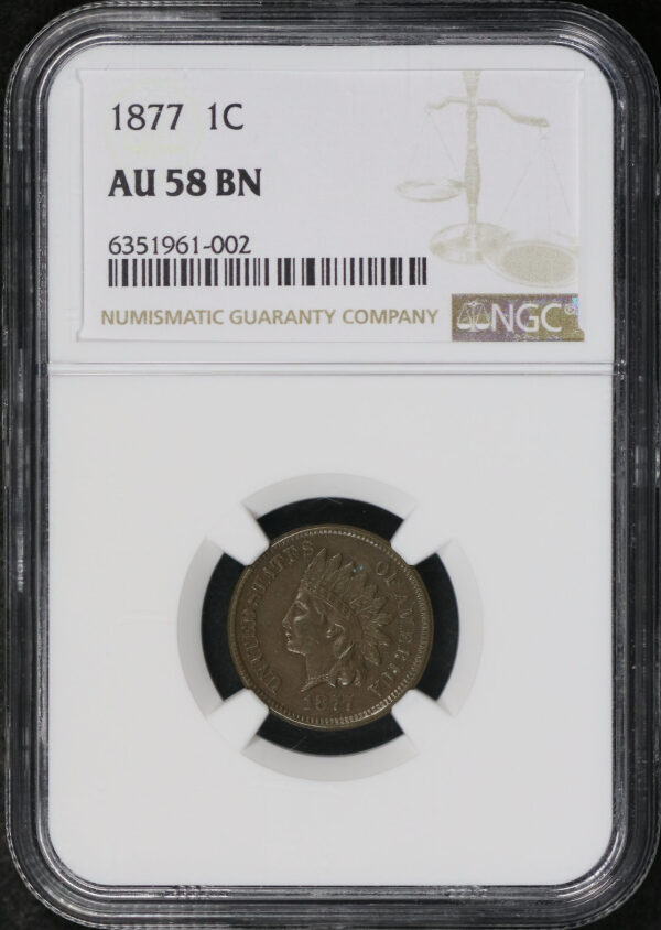 Obverse of this 1877 Indian Cent NGC AU-58 BN