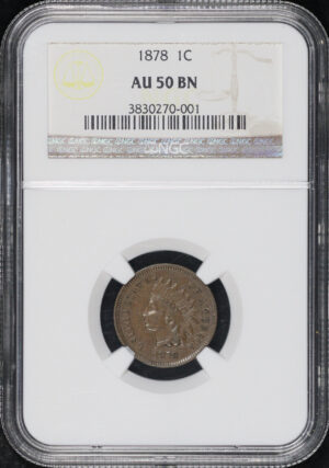 Obverse of this 1878 Indian Cent NGC AU-50 BN