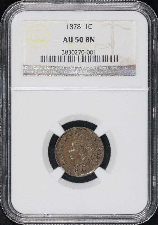 Obverse of this 1878 Indian Cent NGC AU-50 BN