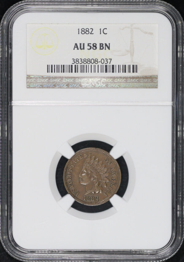 Obverse of this 1882 Indian Cent NGC AU-58 BN