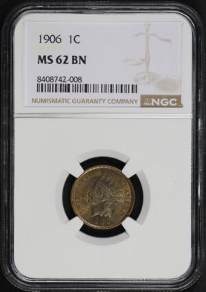 Obverse of this 1906 Indian Cent NGC MS-62 BN