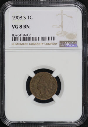 Obverse of this 1908-S Indian Cent NGC VG-8 BN