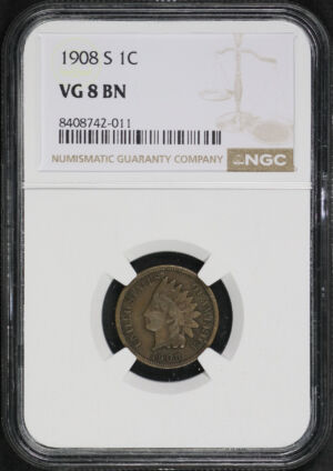 Obverse of this 1908-S Indian Cent NGC VG-8 BN