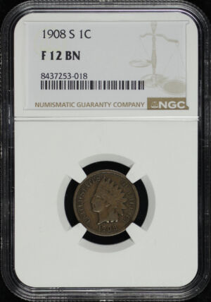 Obverse of this 1908-S Indian Cent NGC F-12 BN