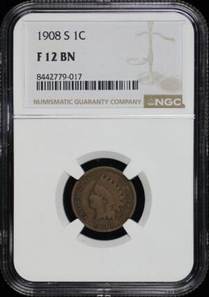 Obverse of this 1908-S Indian Cent NGC F-12 BN