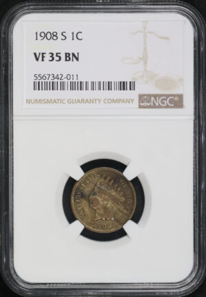 Obverse of this 1908-S Indian Cent NGC VF-35 BN