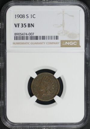 Obverse of this 1908-S Indian Cent NGC VF-35 BN