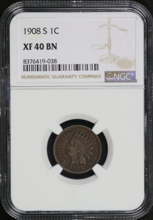Obverse of this 1908-S Indian Cent NGC XF-40 BN