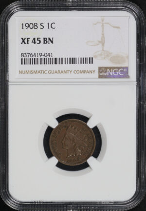 Obverse of this 1908-S Indian Cent NGC XF-45 BN