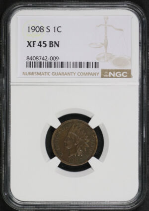 Obverse of this 1908-S Indian Cent NGC XF-45 BN