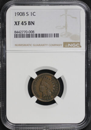 Obverse of this 1908-S Indian Cent NGC XF-45 BN
