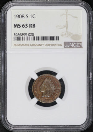 Obverse of this 1908-S Indian Cent NGC MS-63 RB