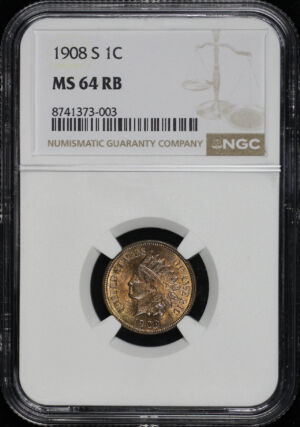 Obverse of this 1908-S Indian Cent NGC MS-64 RB