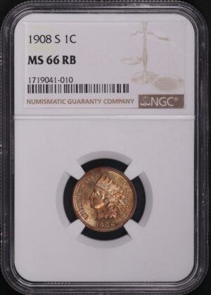 Obverse of this 1908-S Indian Cent NGC MS-66 RB