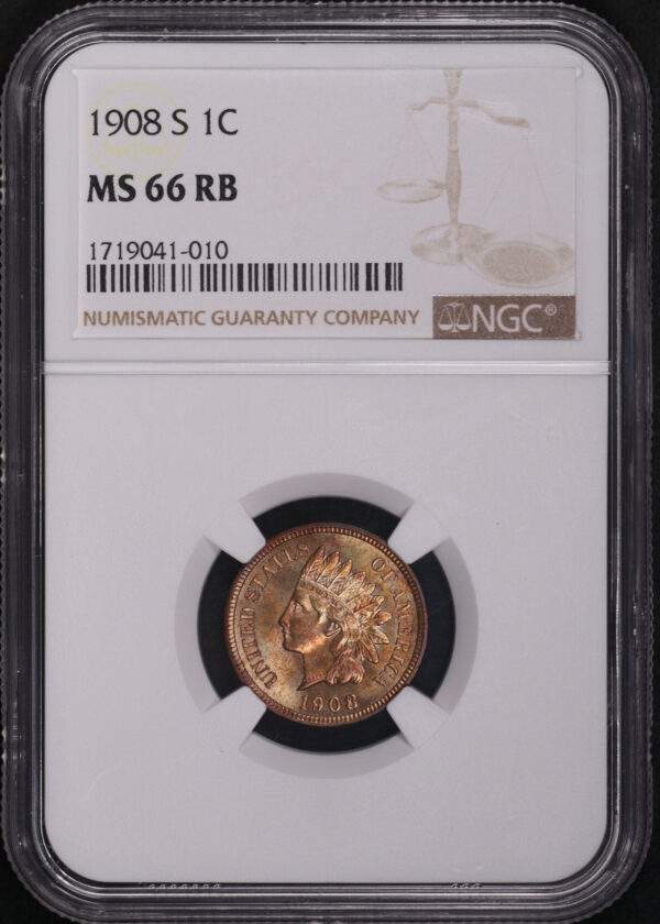Obverse of this 1908-S Indian Cent NGC MS-66 RB