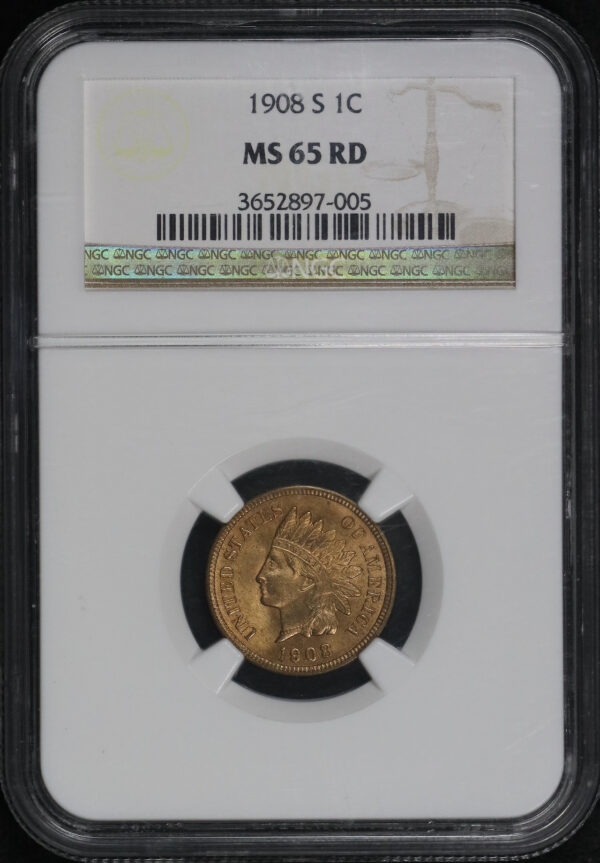 Obverse of this 1908-S Indian Cent NGC MS-65 RD