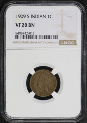 Obverse of this 1909-S Indian Cent NGC VF-20 BN