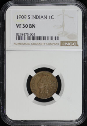 Obverse of this 1909-S Indian Cent NGC VF-30 BN