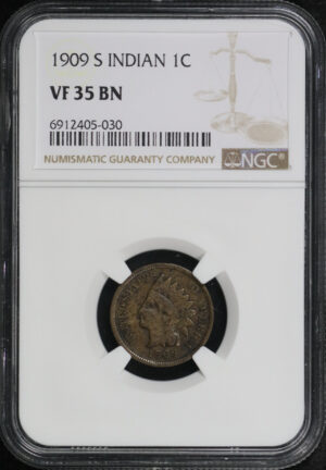 Obverse of this 1909-S Indian Cent NGC VF-35 BN
