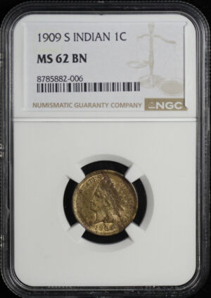 Obverse of this 1909-S Indian Cent NGC MS-62 BN