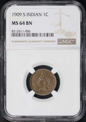 Obverse of this 1909-S Indian Cent NGC MS-64 BN