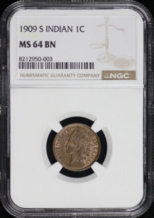 Obverse of this 1909-S Indian Cent NGC MS-64 BN