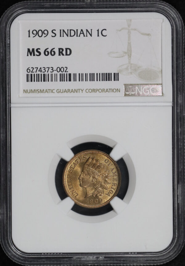 Obverse of this 1909-S Indian Cent NGC MS-66 RD