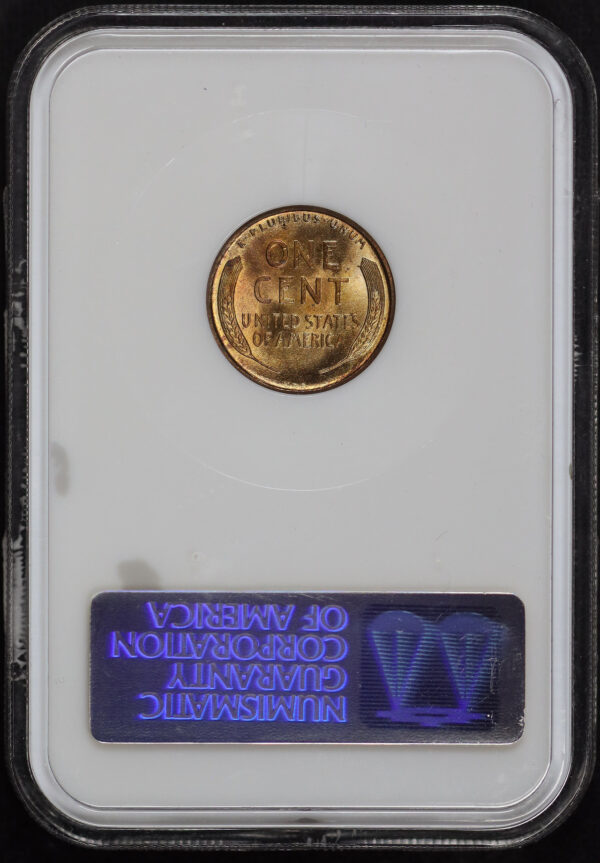 Reverse of this 1909 VDB Lincoln Cent Wheat Reverse NGC MS-65 RD Old Fatty Holder – Full Hologram