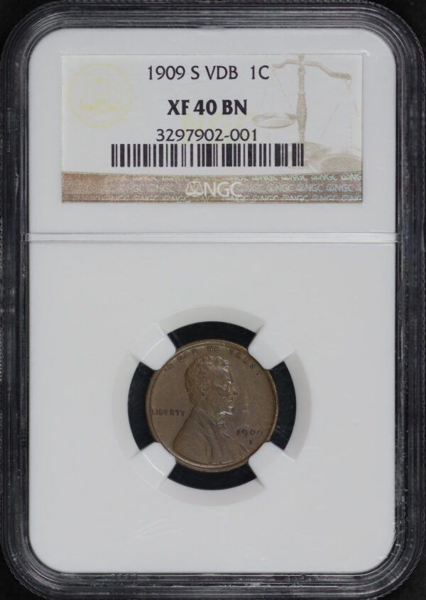 Obverse of this 1909-S VDB Lincoln Cent Wheat Reverse NGC XF-40 BN