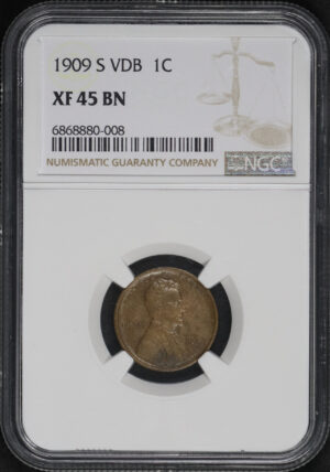 Obverse of this 1909-S VDB Lincoln Cent Wheat Reverse NGC XF-45 BN
