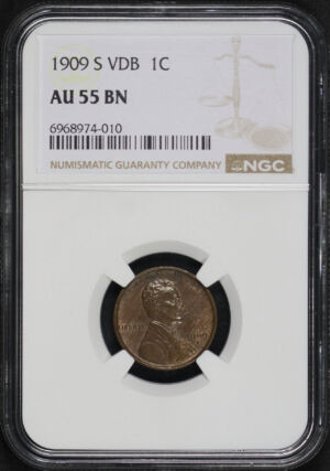 Obverse of this 1909-S VDB Lincoln Cent Wheat Reverse NGC AU-55 BN