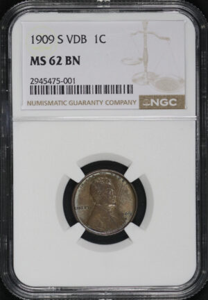 Obverse of this 1909-S VDB Lincoln Cent Wheat Reverse NGC MS-62 BN