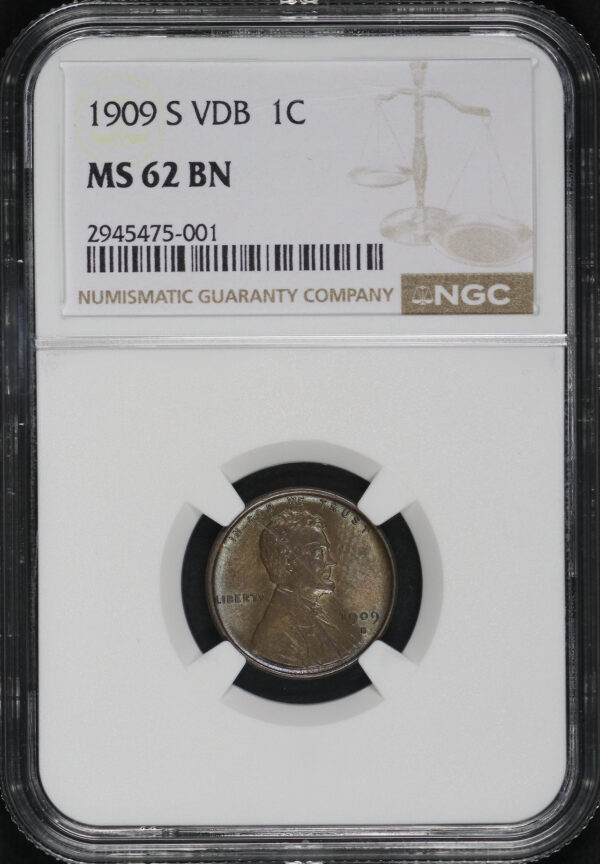 Obverse of this 1909-S VDB Lincoln Cent Wheat Reverse NGC MS-62 BN