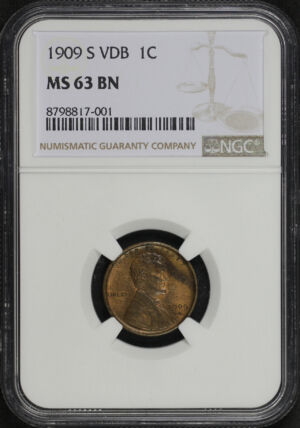Obverse of this 1909-S VDB Lincoln Cent Wheat Reverse NGC MS-63 BN