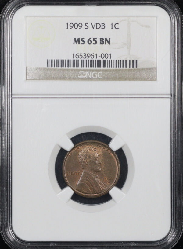 Obverse of this 1909-S VDB Lincoln Cent Wheat Reverse NGC MS-65 BN