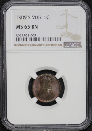 Obverse of this 1909-S VDB Lincoln Cent Wheat Reverse NGC MS-65 BN