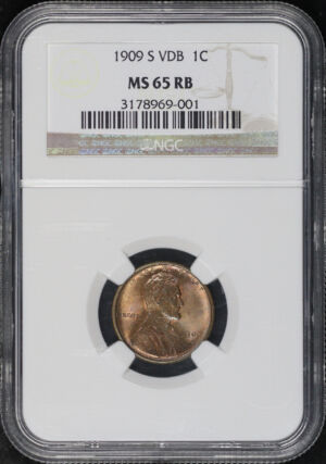 Obverse of this 1909-S VDB Lincoln Cent Wheat Reverse NGC MS-65 RB