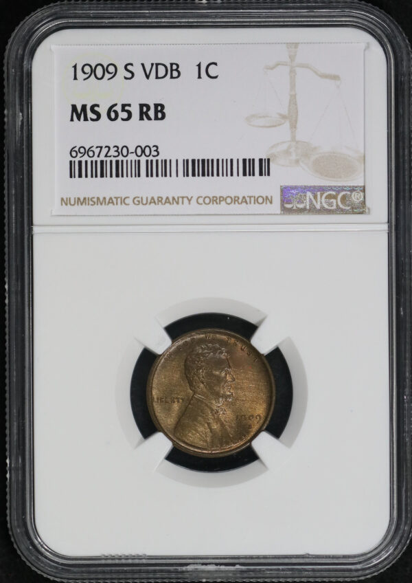 Obverse of this 1909-S VDB Lincoln Cent Wheat Reverse NGC MS-65 RB