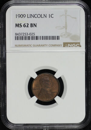 Obverse of this 1909 Lincoln Cent Wheat Reverse NGC MS-62 BN