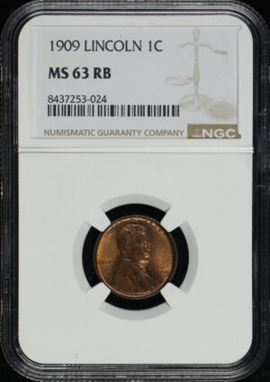 Obverse of this 1909 Lincoln Cent Wheat Reverse NGC MS-63 RB