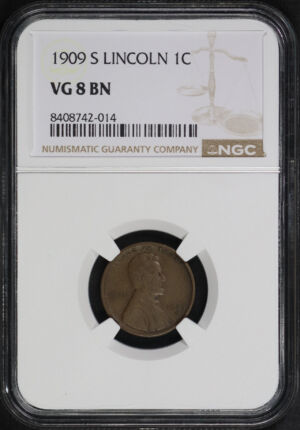 Obverse of this 1909-S Lincoln Cent Wheat Reverse NGC VG-8 BN