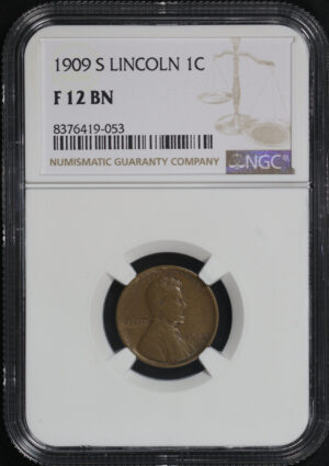 Obverse of this 1909-S Lincoln Cent Wheat Reverse NGC F-12 BN