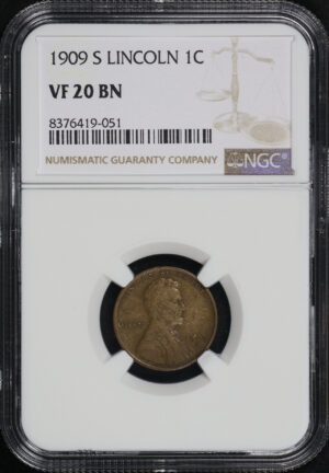 Obverse of this 1909-S Lincoln Cent Wheat Reverse NGC VF-20 BN