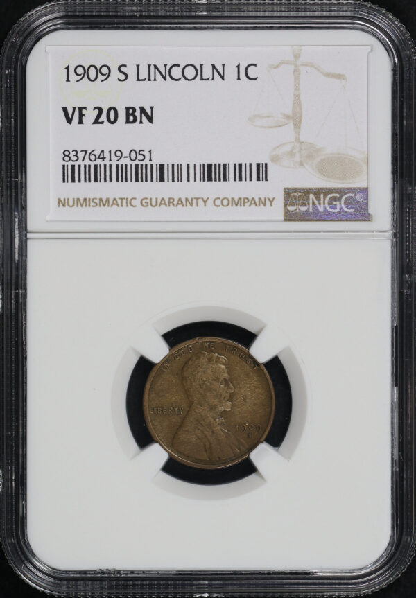Obverse of this 1909-S Lincoln Cent Wheat Reverse NGC VF-20 BN