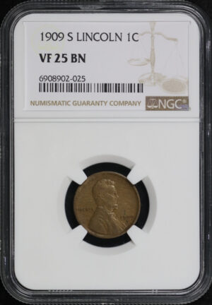 Obverse of this 1909-S Lincoln Cent Wheat Reverse NGC VF-25 BN