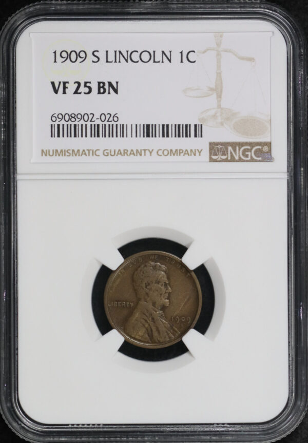 Obverse of this 1909-S Lincoln Cent Wheat Reverse NGC VF-25 BN